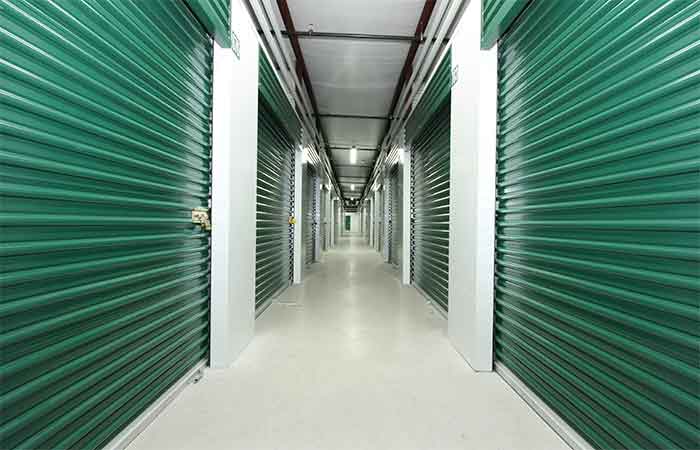 Indoor climate controlled units with roll-up doors.