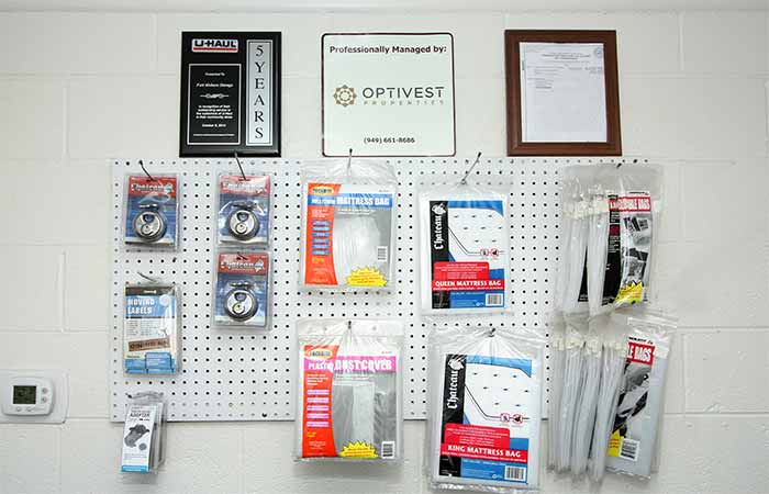 Storage supplies for sale including locks, mattress covers, packing labels, and more.