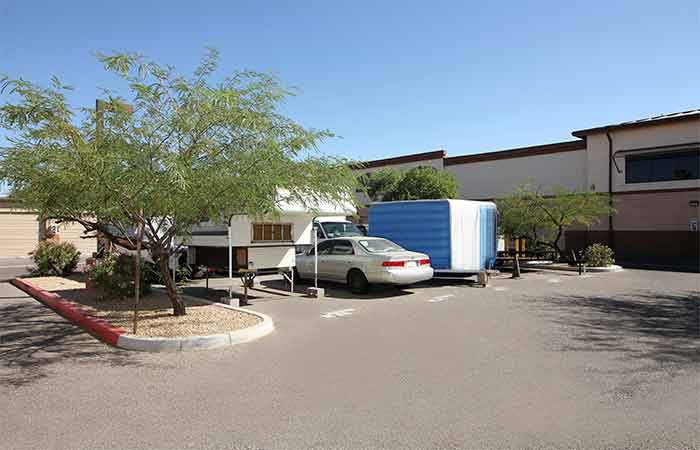 Uncovered storage parking spaces for autos, trailers, RVs, and more.
