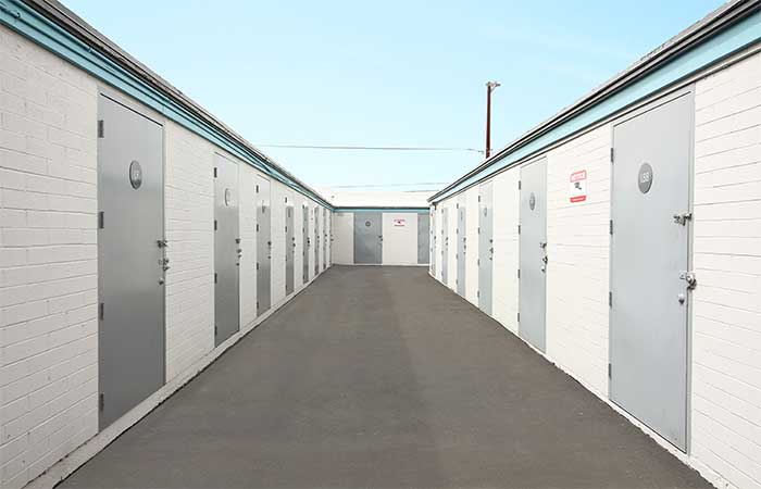 Storage units with swing doors.