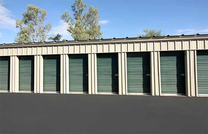 Small drive-up storage units with easy access.