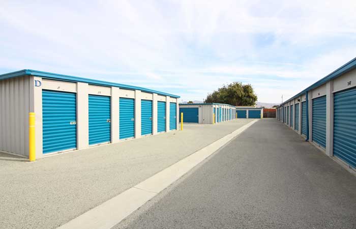 Small drive-up storage units with easy access.