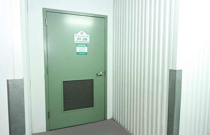 Entrance door to indoor, climate controlled storage units.