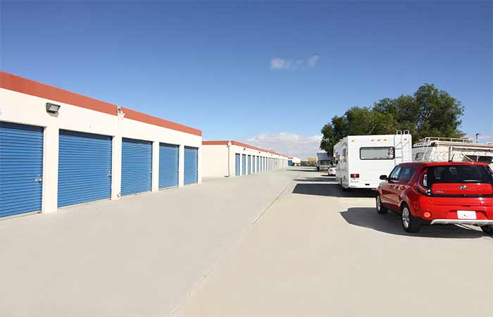 Drive-up storage units and uncovered auto parking.