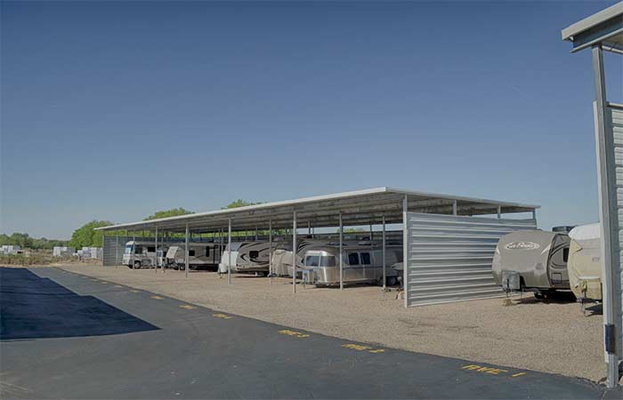 Covered parking spaces for RV's, trailers, boats, and more.