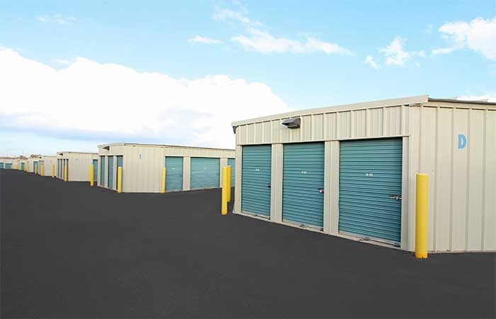 Rows of drive-up storage units at RightSpace Storage Los Lunas
