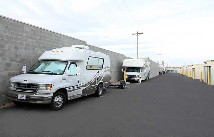 Uncovered storage parking spaces for trailers, autos, RV's, and more.