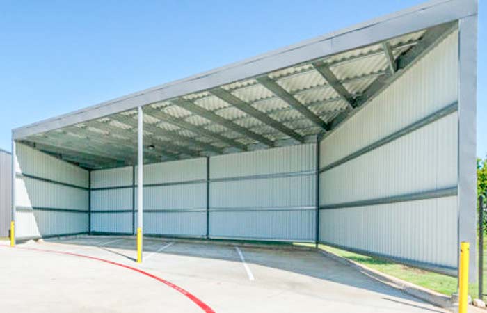 Covered storage parking spaces.
