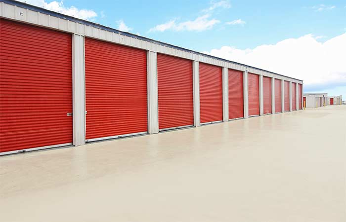 Extra large drive-up storage unit with a roll-up door.