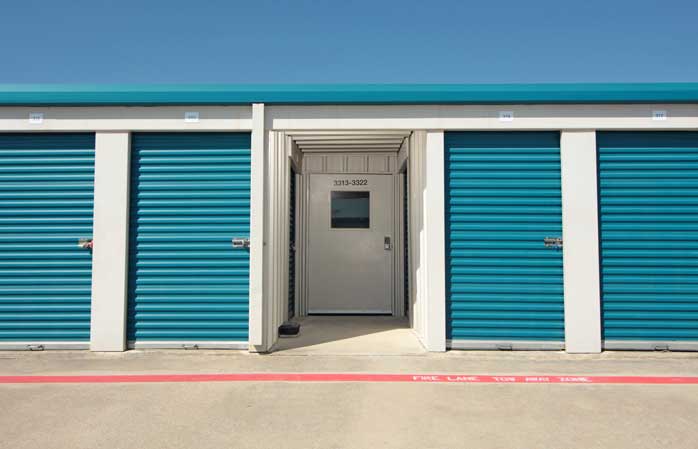 Entrance door to indoor storage units.