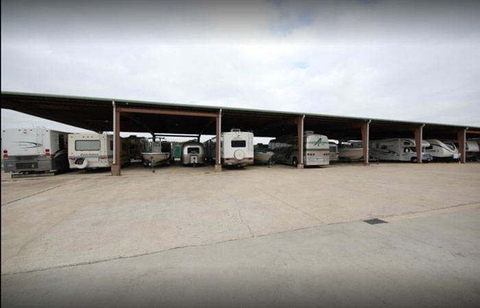Covered storage parking spaces for RVs, trailers, boats, and more.