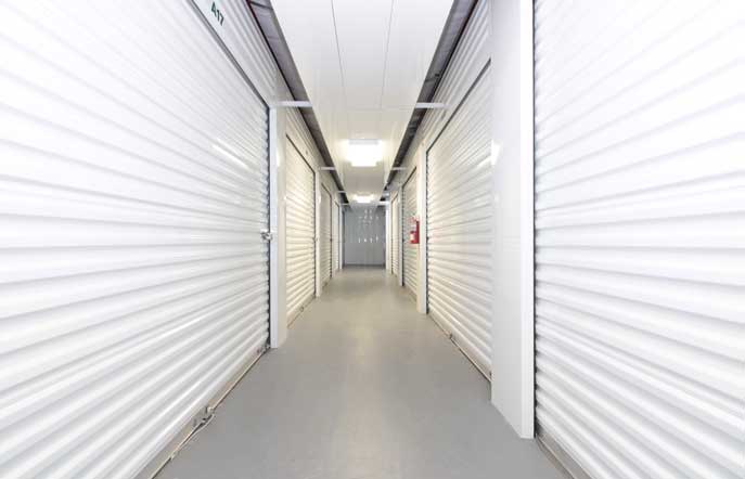 Large climate controlled storage units with roll-up doors.