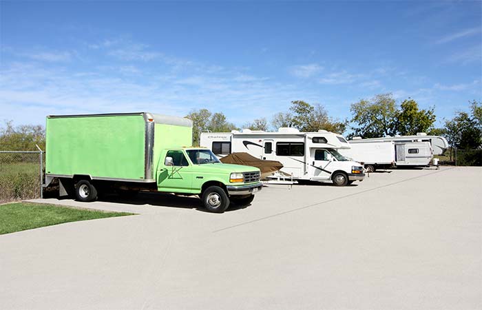 Uncovered storage parking for RVs, boats, trailers, and more.
